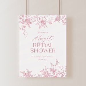Letrero de bienvenida para despedida de soltera con diseño floral vintage, letrero de bienvenida para despedida de soltera en color rosa empolvado, letrero de bienvenida para despedida de soltera estilo victoriano, letrero de bienvenida, editable, PDA001