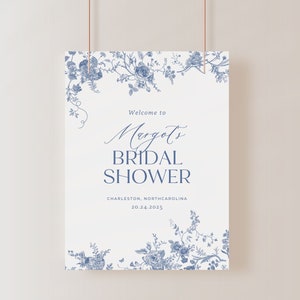 Vintage Floral Bridal Shower Welcome Sign, Dusty Blue Welcome Sign Bridal, Victorian Shower Welcome Sign, Wedding Welcome Sign, Editable