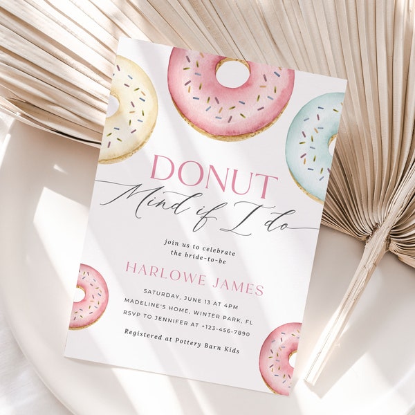 Donut Mind if I Do Invitation Template, Donuts Bridal Shower Invitation, Donuts and Diamonds Shower Download, Bridal Luncheon, Editable