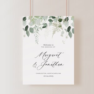 Greenery Wedding Welcome Sign Template (Editable in Canva)