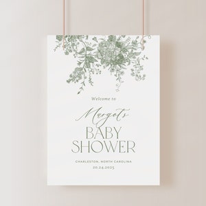 Green Floral Baby Shower Welcome Sign: Editable Chinoiserie (Digital Download)