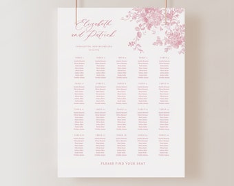 Vintage Floral Wedding Seating Chart: Dusty Pink Template (Editable in Canva)