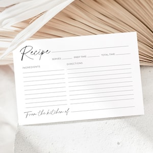 Plantilla de tarjeta de receta minimalista, tarjeta de receta imprimible, receta minimalista para futura novia, receta para futura mamá, 4 x 6 pulgadas, editable