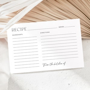 Plantilla de tarjeta de receta minimalista, tarjeta de receta imprimible, receta minimalista para futura novia, receta para futura mamá, 4 x 6 pulgadas, editable en Canva
