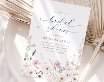 Bridal Shower Invitation Template, Wildflower Bridal Shower Invite, Spring Florals Shower Download, Garden Bridal Brunch, Editable