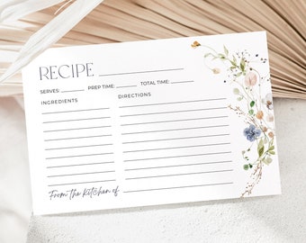 Wildflower Recipe Card Template: 4x6 Spring Floral (Editable in Canva)
