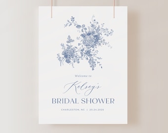 Vintage Floral Bridal Shower Welcome Sign, Dusty Blue Welcome Sign Bridal, Victorian Shower Welcome Sign, Wedding Welcome Sign, Editable