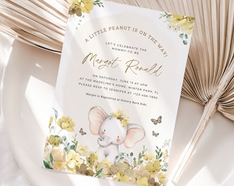 Floral Elephant Baby Shower Invitation: Yellow & Neutral (Editable)