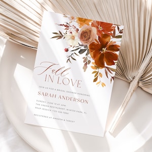 Fall in Love Bridal Shower Invitation Template, Terracotta Bridal Shower Invite, Fall Florals Bridal Brunch, Fall Bridal, Editable, PD-HER