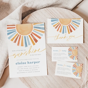 Sunshine Baby Shower Invitation Set Template, Ray of Sunshine Shower Invite Bundle, Printable Summer  Baby Shower, Editable, PD-LUT