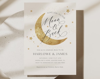 To The Moon and Back, Baby Shower Invitation, Twinkle Twinkle Little Star Baby Shower Invite, Over the Moon, Printable Baby Invitation, 018