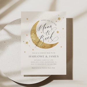 Invito per baby shower "To The Moon and Back", Twinkle Twinkle Little Star, "Over the Moon", modificabile, PD-NWB