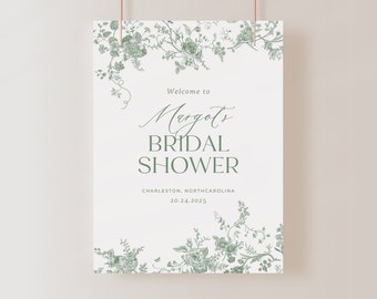 Vintage Floral Bridal Shower Welcome Sign, Dusty Green Welcome Sign Bridal, Victorian Shower Welcome Sign, Wedding Welcome Sign, Editable