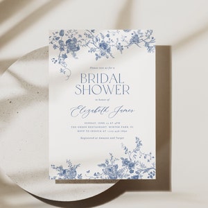 Vintage Floral Bridal Shower Invitation Template, Dusty Blue Bridal Invitation, Printable Invitation, Something Blue Bridal Invitation