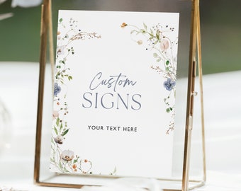Custom Sign Template, Wildflower Bridal Shower Sign, Baby Shower Sign, Cards and Gifts Wedding Sign, Editable Custom SignEdit in Canva