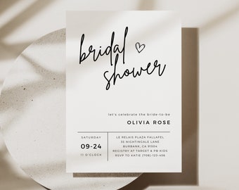 Bridal Shower Invitation Template, Minimalist Bridal Shower Invite, Modern Simple Shower Download, Bridal Brunch, Edit in Canva