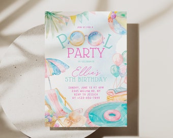 Splish Splash Pool Party Invitation: Editable Summer Birthday