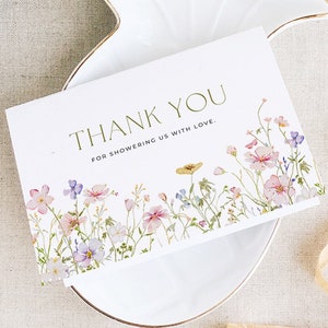 Wildblumen-Dankeschön-Kartenvorlage, Hochzeit-Dankeschön-Karte bedruckbar, Frühlings-Babyparty-Danke, Blumen-Danke, bearbeitbar,