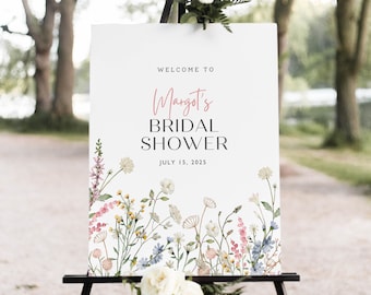 Wildflower Bridal Shower Welcome Sign: Spring Florals (Editable in Canva)