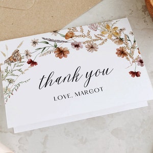 Boho Wildflower Danke Kartenvorlage, Hochzeit druckbare Danke, Danke, Karte, Babyparty, Blumen Danke, bearbeitbar,PDA-QHBO