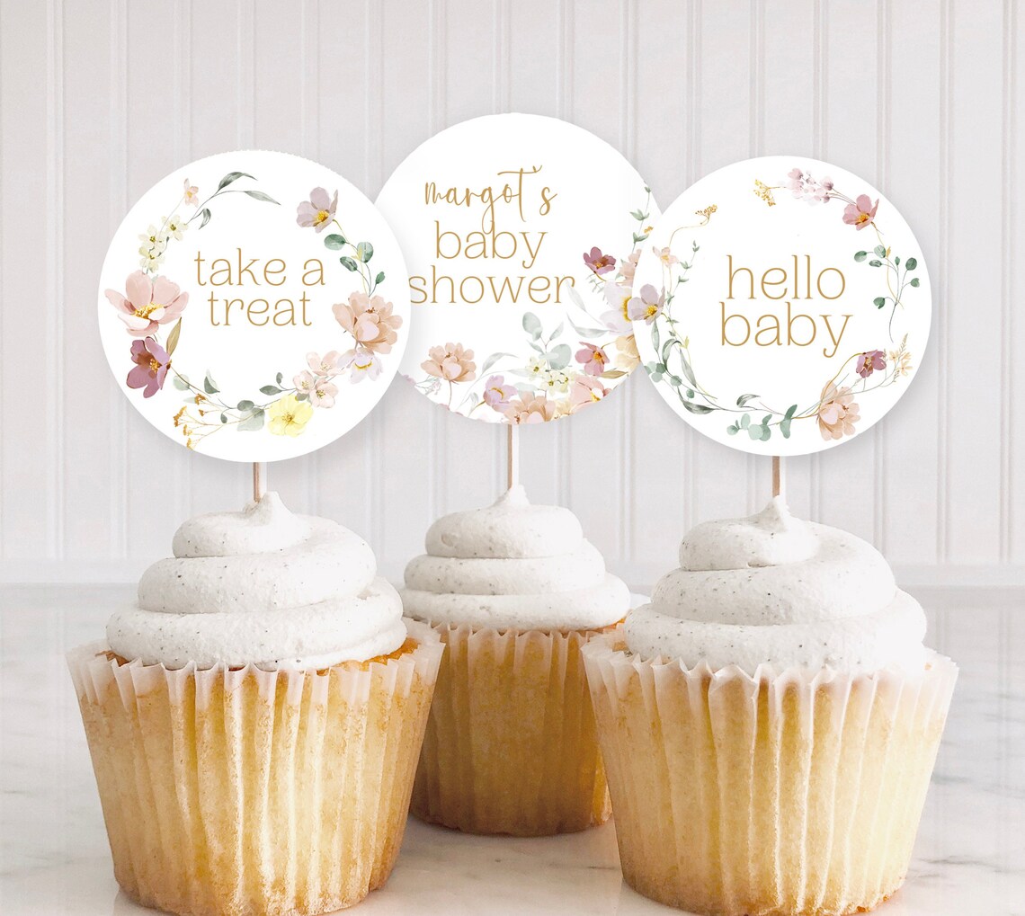 JarThenaAMCS 40-Pc Spring Floral Cupcake Toppers - Vintage Wildflower Picks For Birthday & Dessert Decor