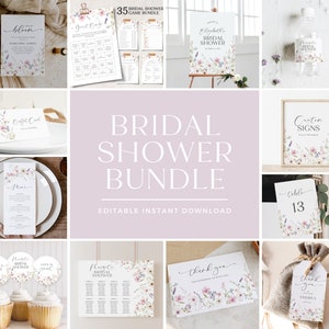 Wildflower Bridal Shower Invitation Bundle, Floral Bridal Shower Invitation and Games Bundle, Shower Games, Printable Bridal Shower,