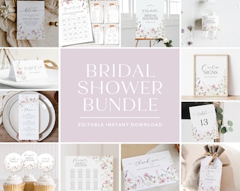 Wildflower Bridal Shower Invitation Bundle, Floral Bridal Shower Invitation and Games Bundle, Shower Games, Printable Bridal Shower Set, 003