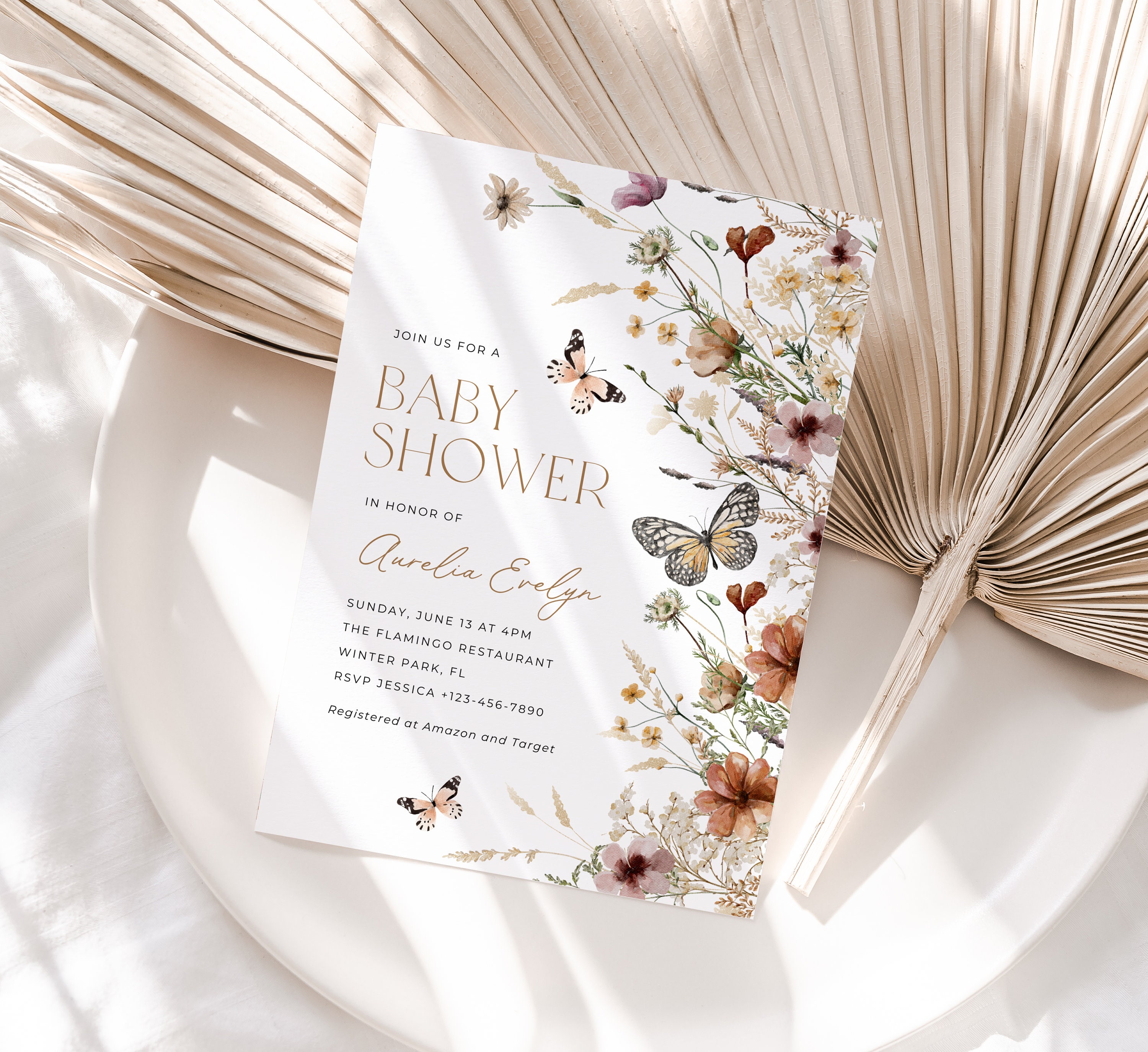 Butterfly Baby Shower Invitation Set: Boho Wildflower Theme (editable ...