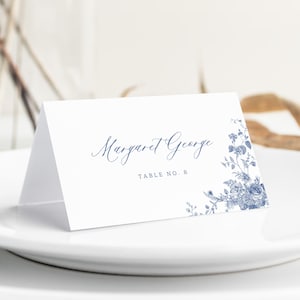 Hochzeit Tischkarten Vorlage, Staubblau Tischkarten Hochzeit, bearbeitbare Tischkarten Name, Vintage Blumen Tischkarte, bearbeitbar,