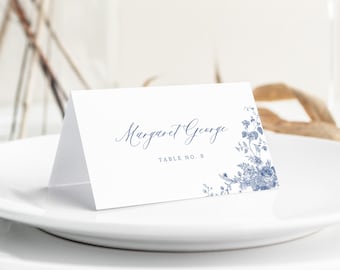 Wedding Place Cards Template, Dusty Blue Place Cards Wedding, Editable Place Cards Name, Vintage Floral Place Card, Vintage Name Card