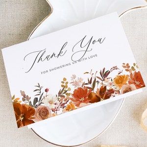 Herbst Blumen Danke-Karte, Vorlage, Hochzeit druckbare Karte, Terrakotta Karte, Baby-Dusche, Karte mit Blumen, PD-HER