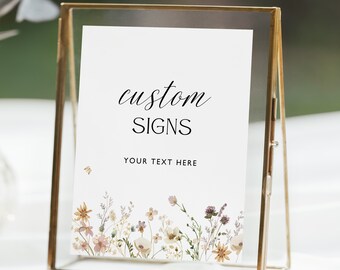 Custom Sign Template, Wildflower Baby Shower Sign, Spring Florals Shower Signs, Cards and Gifts, Wedding Sign, Editable Sign,