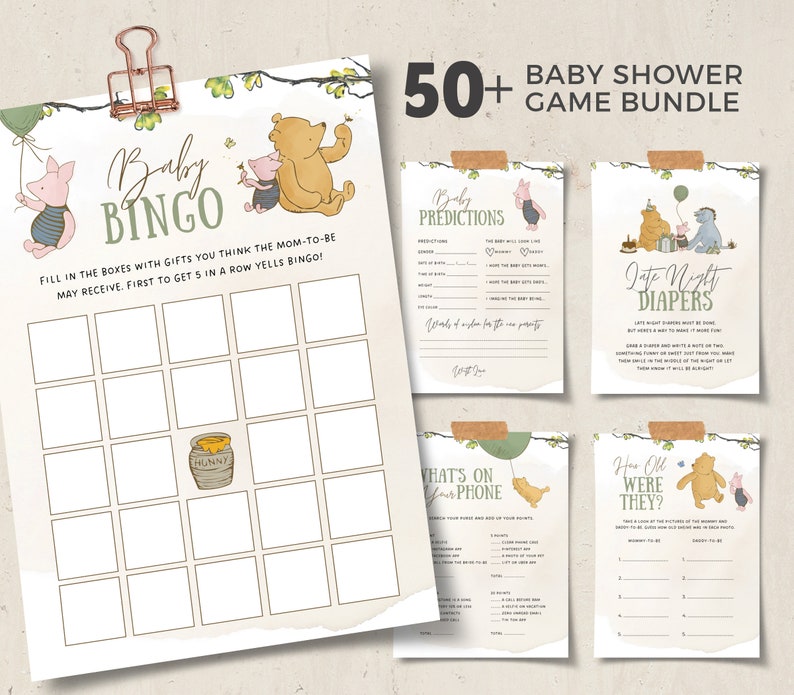 Winnie the Pooh Baby Shower Game Bundle Party Games Pack Etsy Australia