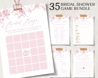 Dusty Pink Bridal Shower Games Bundle: Vintage Floral, Editable (Digital Template)