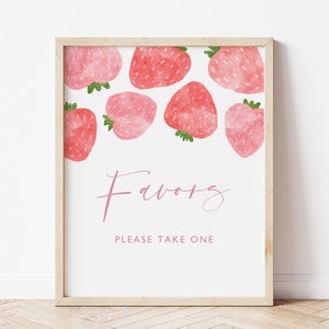 Strawberry Favors Sign: Baby Shower Table Decoration (PNG Digital Download)