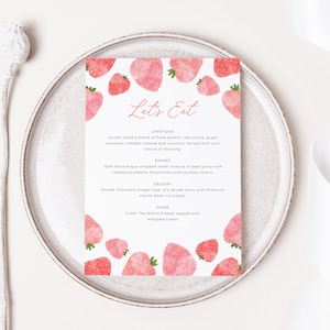 Strawberry Menu Template, Berry Sweet Shower Menu, Printable Menu, Minimal Menu, Pink White Menu Template, Edit in Canva image 2