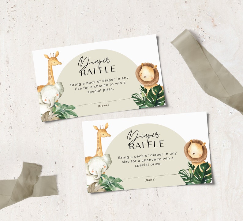 Safari Baby Shower Invitation Set Template, Jungle Animal Baby Invite Bundle, Printable Safari Shower Invite, Safari Diaper Raffle, Editable image 4