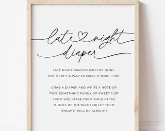 Minimalist Late Night Diaper Sign: Baby Shower Game (Printable)