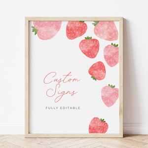 Szablon niestandardowego znaku truskawkowego, niestandardowy znak słodki jagodowy, różowy znak jagodowy, znak prysznicowy, różowy znak na baby shower, karty i prezenty, PDA003