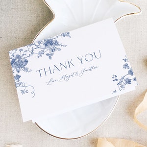 Dusty Blue Danke Kartenvorlage, Vintage Floral gefaltet Danke Printable, Zelt Danke Karte, Victorian Danke, Bearbeitbar, PDA002