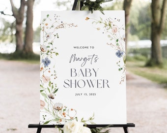 Baby Shower Welcome Sign, Wildflower Baby Shower Sign, Floral Shower Welcome Sign, Téléchargement instantané, Baby Shower Signage, Edit in Canva