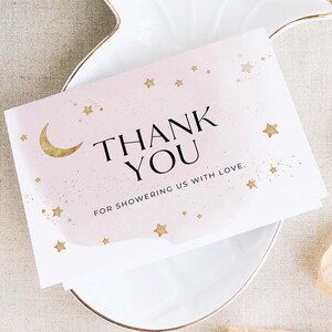 Maan en sterren bedankkaartsjabloon, kleine sterren babyshower afdrukbare bedankkaart, Twinkle Twinkle bedankkaart, bewerkbaar, PD-NWB