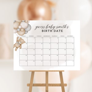 Guess Baby Due Date Calendar Sign, Bear Guess Birthday Baby Shower Game ...
