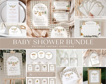 Gingham Baby Shower Bundle: Farmers Market Theme (Canva Template, Digital Download