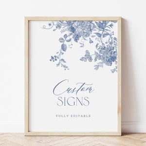 Dusty Blue Custom Sign Template, Vintage Floral Sign, Something Blue Sign, Bridal Shower Sign, Blue Baby Shower Sign, Editable, PDA002