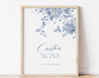 Dusty Blue Custom Sign Template, Vintage Floral Sign, Something Blue Sign, Bridal Shower Sign, Blue Baby Shower Sign, Editable, PDA002
