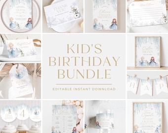 Frozen Birthday Invitation Bundle: Elsa Winter Theme (Digital Download)