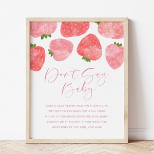 Strawberry Don&#39;t Say Baby Sign: Baby Shower Game (Digital Download)