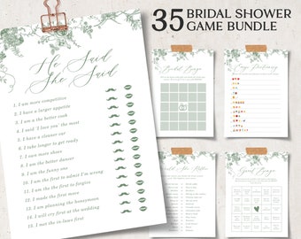 Bridal Shower Games Bundle, Dusty Green Bridal Shower Games, Vintage Floral Shower Games Template, Chinoiserie Bridal Shower, Editable