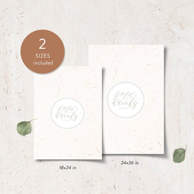 May include: Two sizes of textured white paper sheets with the logo "paper dainty studio" in a circle. The sheets are 18x24 inches and 24x36 inches.
